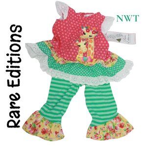 NWT Rare Editions 2 Piece Set Colorful Pants and Giraffe Applique Size 2T